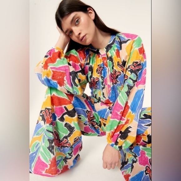 De Loreta Wearable Art Button Down Blouse In Magia Print Size XS Like New - Picture 1 of 7
